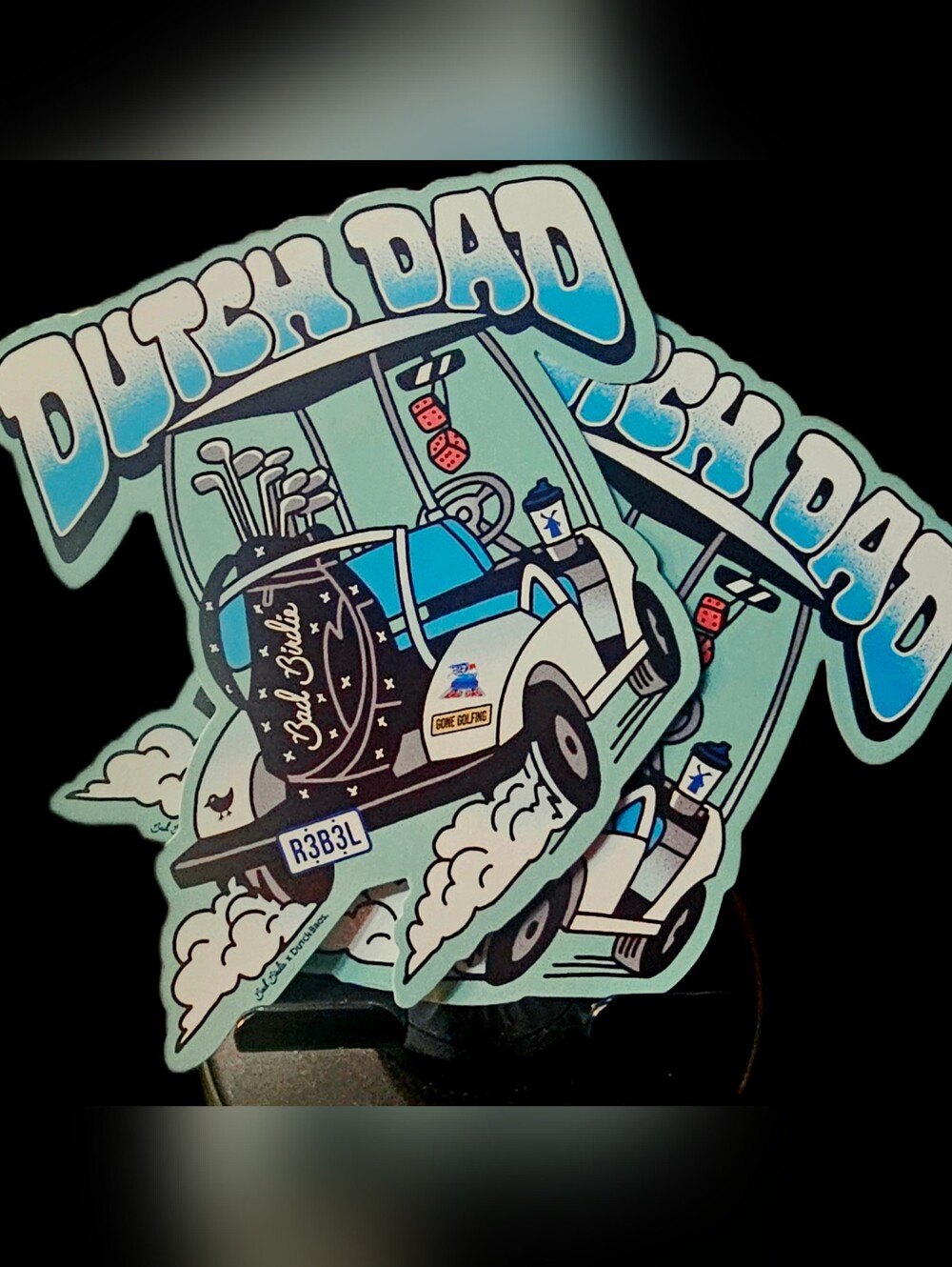 Set of 2✌️Dutch Bros Limited Edition Father's Day Stickers Golf Cart Theme Nwt